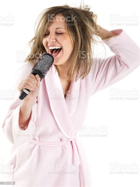 Woman Singing With Hairbrush Stock Photo Download Image Now Adult