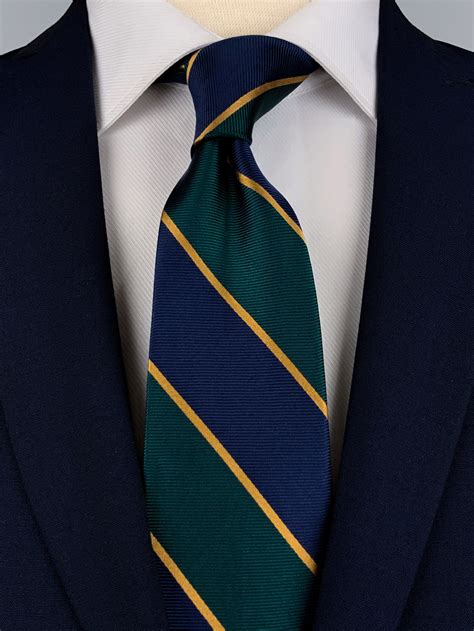Navy Blue Green And Gold Striped Silk Regimental Tie Knotting Club