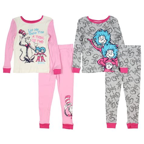 Dr Seuss Dr Seuss Pajamas Kids Toddler Girls 4 Piece Cotton