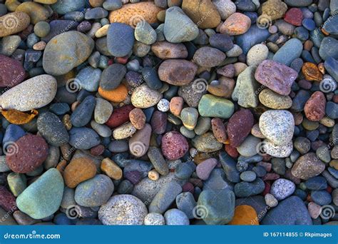 Aerial View Of Colorful River Rock Pebbles Background Stock Image