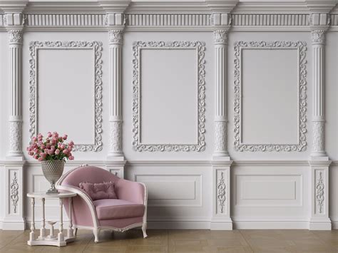 Flat Wallpaper Classic Baroque Wall With Moldings And Etsy Uk