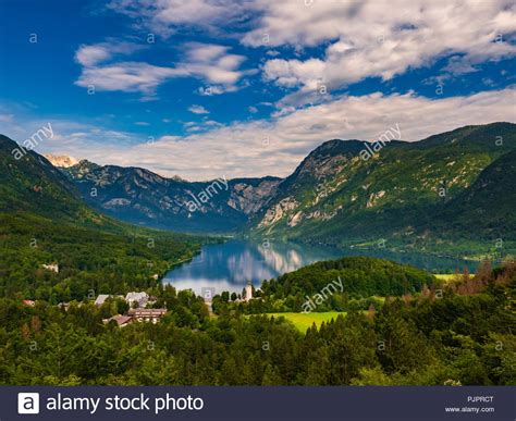 Cloudy Morning At Lake Bohinj Slovenia Stock Photo Alamy
