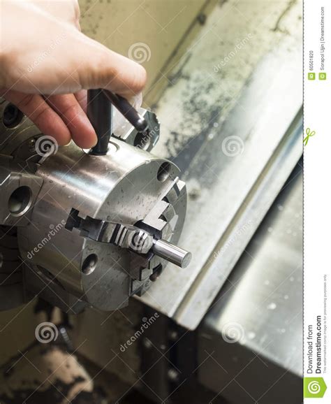 Operator Setup Turning Part On Manual Lathe Machine Stock Photo