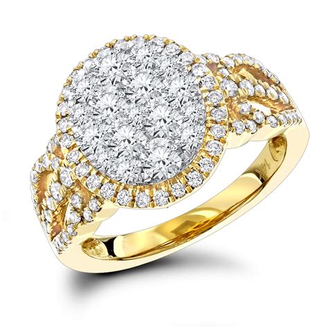 Ladies Diamond Cluster Ring Halo Engagement Ring 14k Gold 2ct