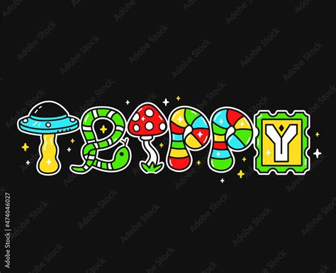Trippy Wordtrippy Psychedelic Style Lettersvector Hand Drawn Doodle