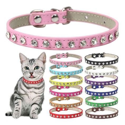 Buy 12 Colors Bling Rhinestone Pu Leather Collar For Cat Dog Pet
