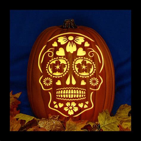 day of the dead sugar skull hand carved on a foam pumpkin etsy