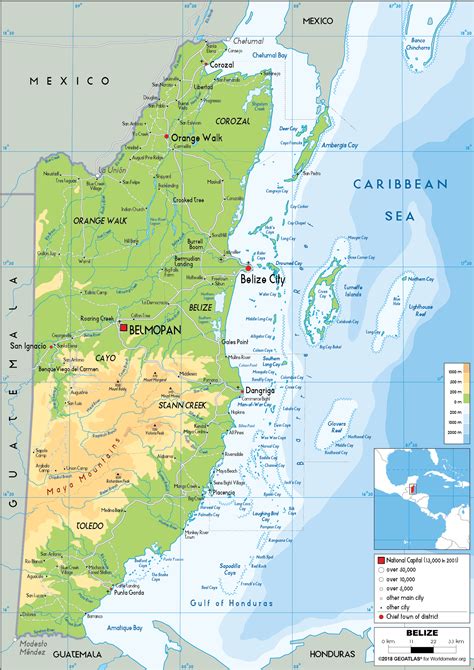 Large Size Physical Map Of Belize Worldometer