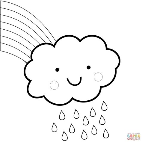 Rainbow And Kawaii Cloud Coloring Page Free Printable Coloring Pages