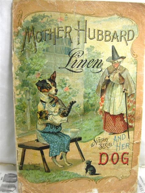 1800s Antique Childrens Book Linen Pages Mother Hubbard