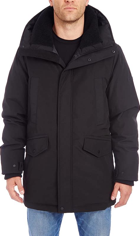 Vince Camuto Mens Bomber Jacket With Faux Fur Trimmed Hood Coat