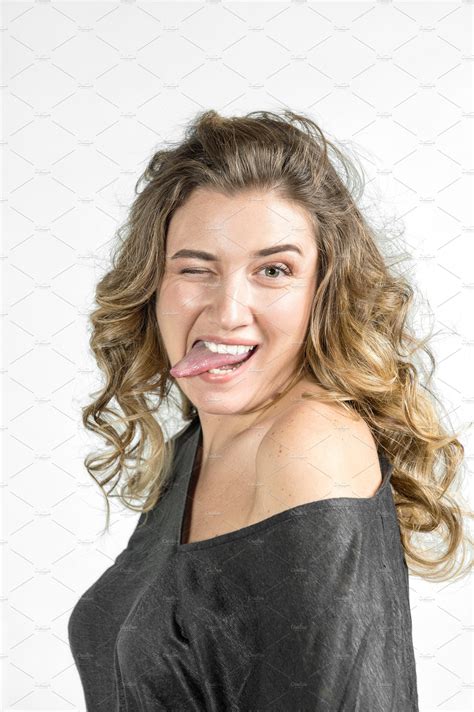 Funny Girl Face Sticks Out Tongue People Images Creative Market