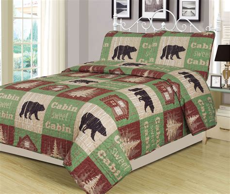 Aubrie Home Accents Twin Log Cabin Sweet Cabin Quilt Set Country Rustic