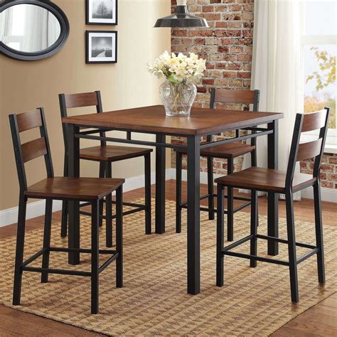 Rustic Metal Wood Counter Height Dining Set 5 Pc Table ...