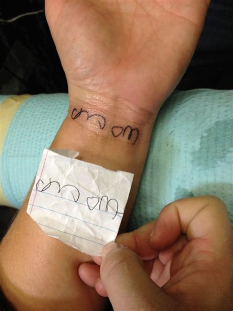 Considering getting a small wrist tattoo? Wrist tattoo of Maddie's hand writing! | Tattoos | Pinterest