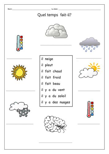 Weather Phrases To Match And Write Out Under Pictures French Language