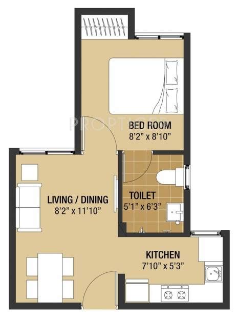 1 Bhk Floor Plan With Dimensions