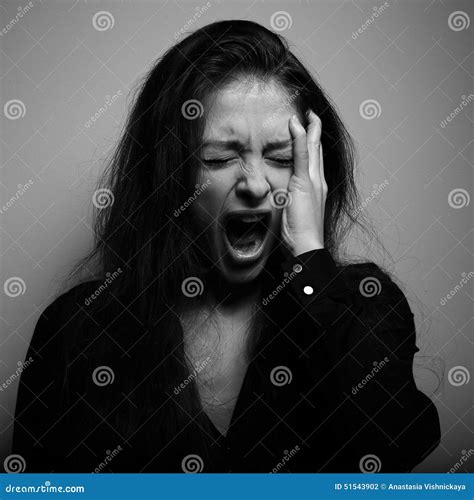 Shouting Woman With Unhappy Depressed Crying Face In Big Drief Stock