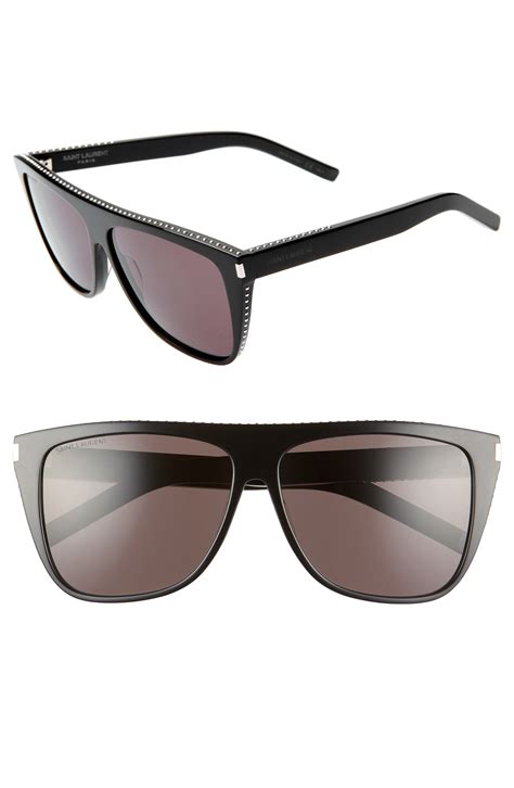 Saint Laurent 59mm Studded Flat Top Sunglasses Black W Silver Studs