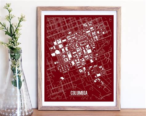 Columbia South Carolina Printable Map Columbia Map Print Etsy
