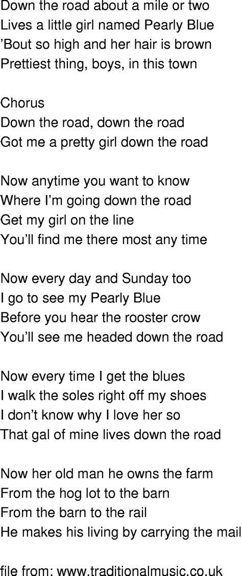 Old Time Song Lyrics Down The Road