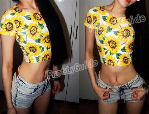 Sexy Belly Sunflower Print Bare Midriff Crop Top Tee T Shirt Ebay