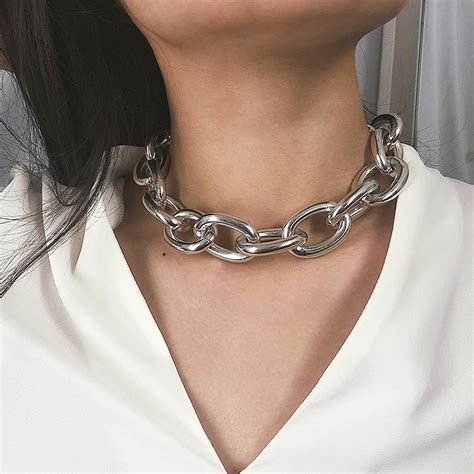 Punk Exaggerated Heavy Metal Thick Chain Choker Necklace For Women
