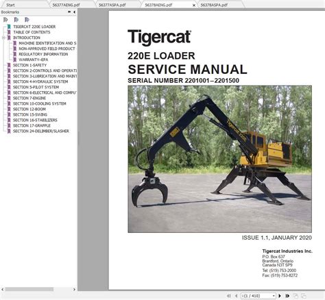 Tigercat 220E Loader 2201001 2201500 Operator S Service Manual