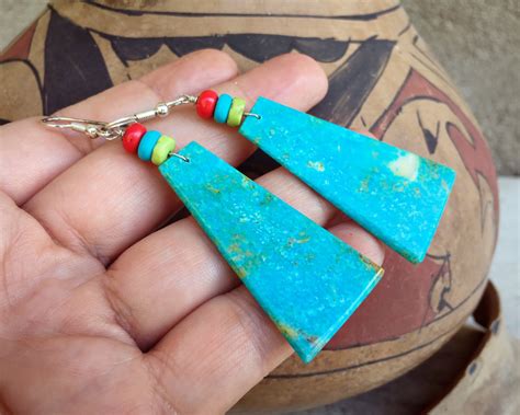 Big Turquoise Slab Earrings With Spiny Oyster Beads Santo Domingo