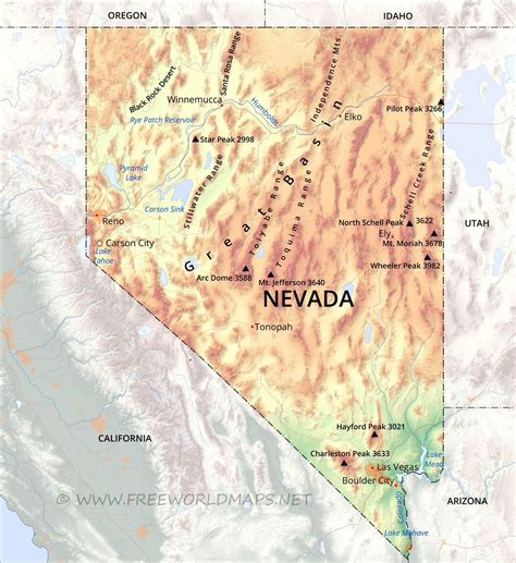 Physical Map Of Nevada