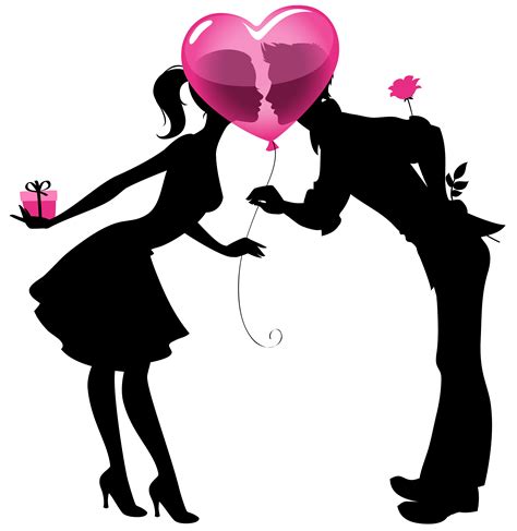 Valentine Couple Silhouettes with Heart Balloon PNG Clipart Picture ...