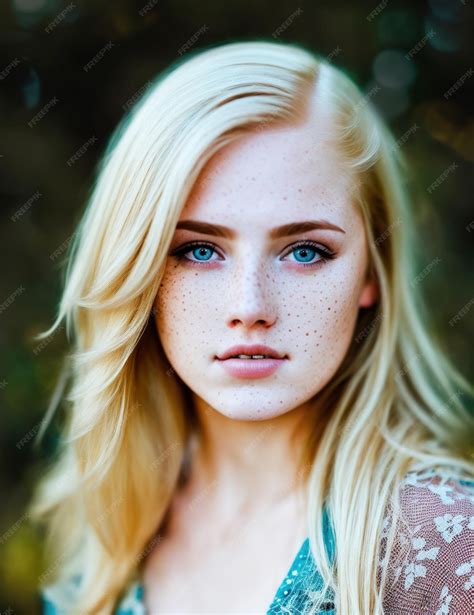 Premium Ai Image Beautiful Blonde Woman With Blue Eyes And Freckles