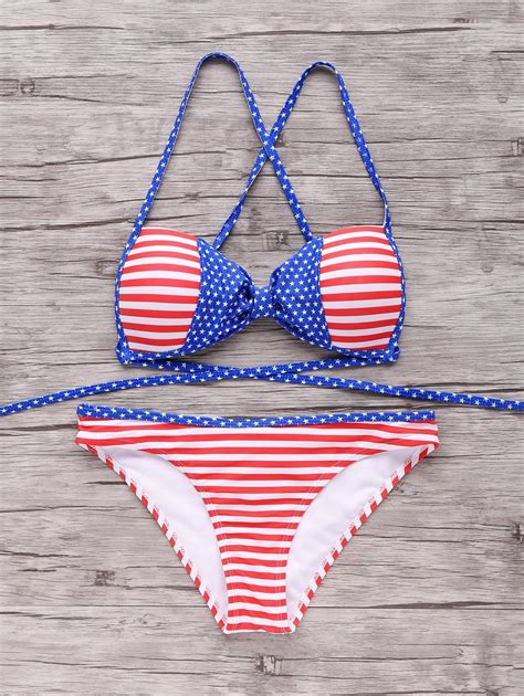 15 Off 2021 American Flag Patriotic Bikini Bathing Suit In Red And