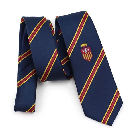 Custom Striped High School Uniform Ties In Navy With Red And Yellow