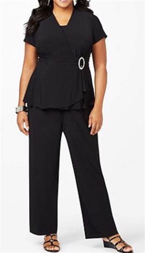 Catherines Refined Style Two Piece Pant Suit Black Plus Size 20w