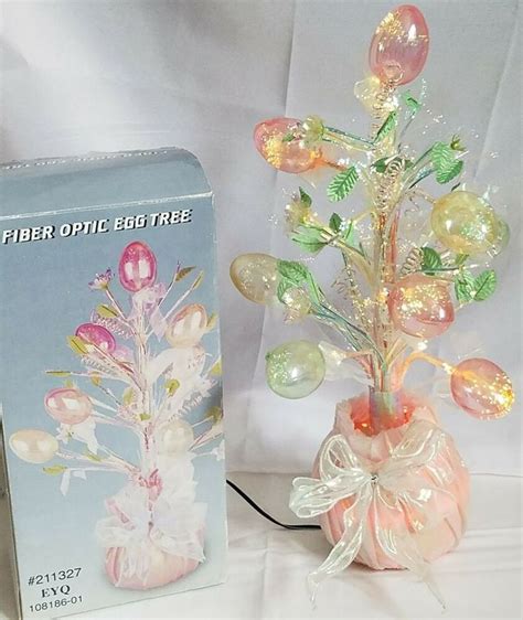 Vintage 13 Fiber Optic Egg Tree Plant Easter Decoration Tested