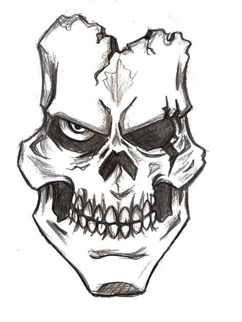 A Drawing Of A Skull With Teeth And Fangs