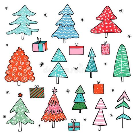 Set Of Doodle Christmas Trees Stock Vector Illustration Of Design