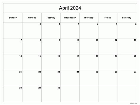 Free Printable Calendar 2024 Monthly April Calendar 2024 Calendar