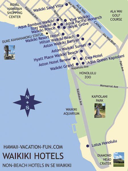 Map Of Non Beachfront Waikiki Hotels In The Southeastern Portion Of