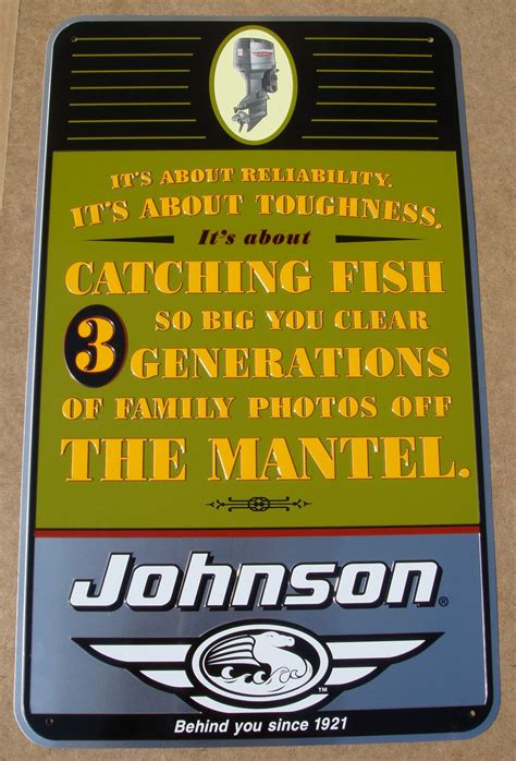 Vintage Johnson Outboard Motors Tin Sign Catching Fish Advertisement