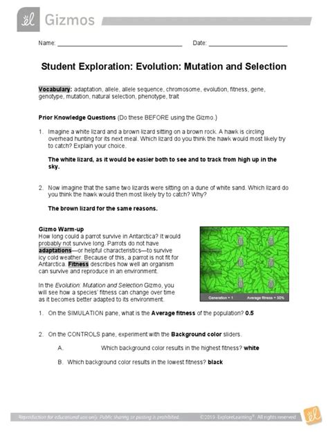 Mutation And Natural Selection Gizmo Answer Key