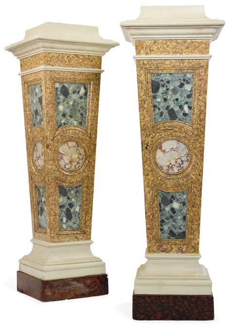 124 A Pair Of Faux Painted Marble Plaster Pedestals 20th Century