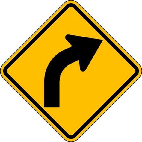 Sign Curve Ahead Left Or Right Style Caution Yellow Diamond