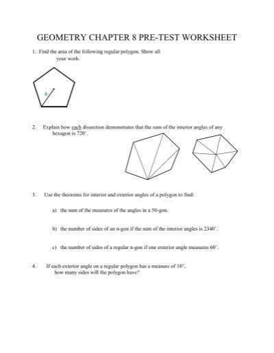 Geometry Chapter 8 Pre Test Worksheet