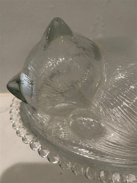 Vintage Clear Glass Nesting Cat Dish Etsy