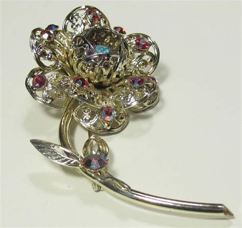 Large Sarah Coventry Flower Brooch With Ab From Cameleon On Ruby Lane