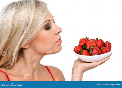 Blonde Girl With Strawberries Stock Image Image Of Beautiful Healthy