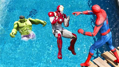 Superhero Jumping Into Water Pool In Gta 5 Superhero Pool Jumps And Ragdolls Fails Youtube