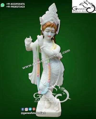 White Painted 2 Feet Unique Marble Krishna Moorti For Worship At Rs